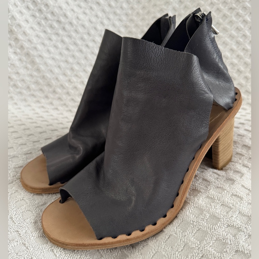 OFFICINE CREATIVE Sidoine 016 Grey Leather Peep Toe Heeled Sandals EU37.5 US 7.5